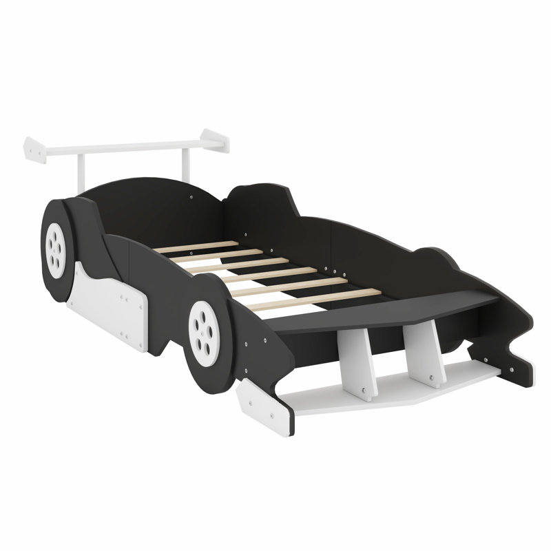 Race Car-Shaped Platform Bed With Wheels, Black