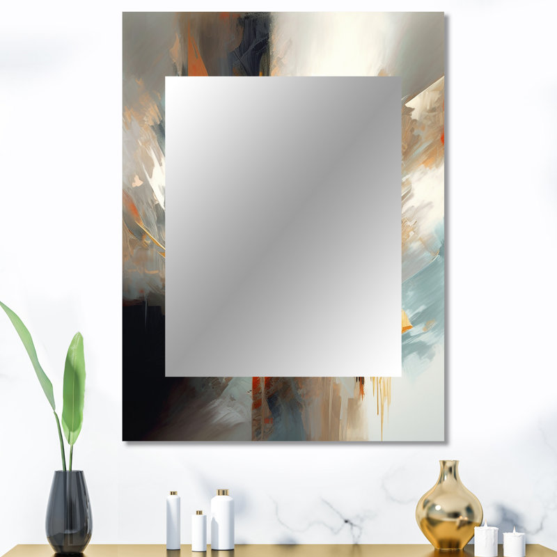 Orange et bleu abstrait mélangé de couleurs IV - miroir mural minimaliste décoratif, grand miroir crème, impression d'art en métal