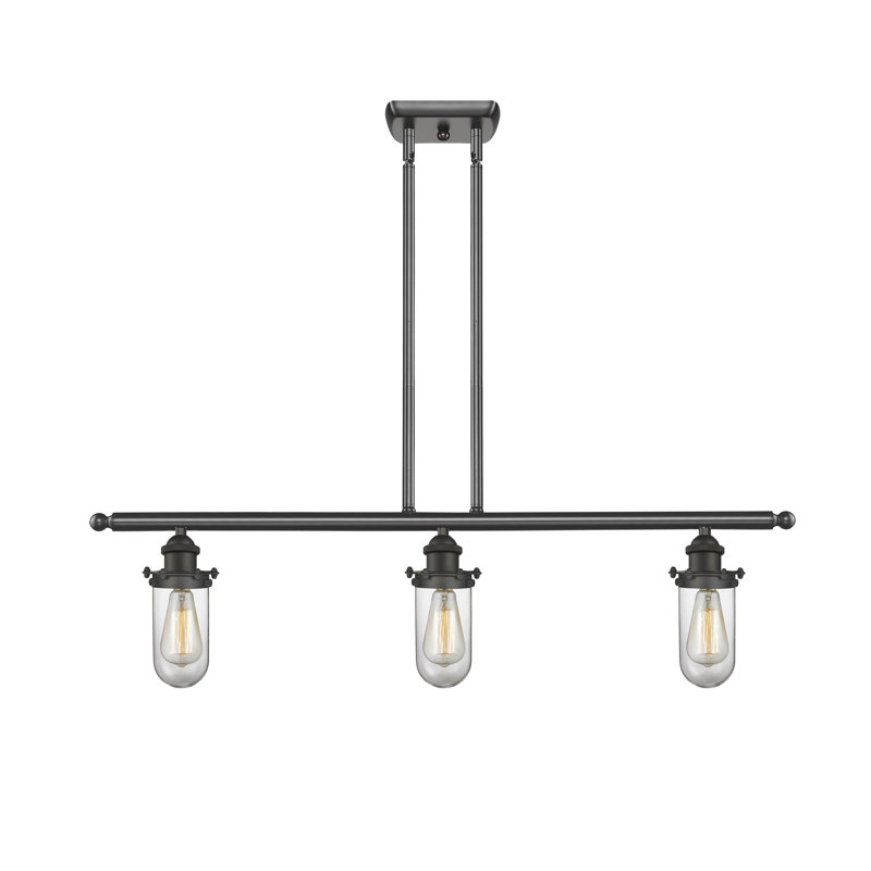 Luminaire suspendu linéaire à 3 lumières pour îlot de cuisine Calixta, Nickel satiné brossé, Transparent