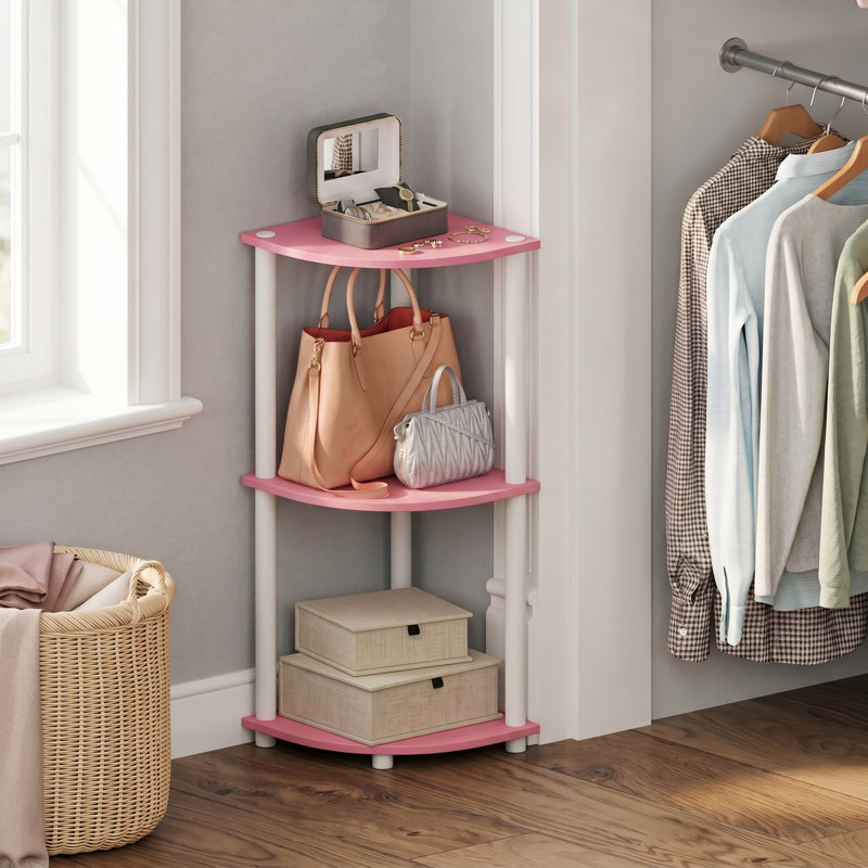 Étagère d'angle à 3 niveaux Malley Toolless, Rose/Blanc