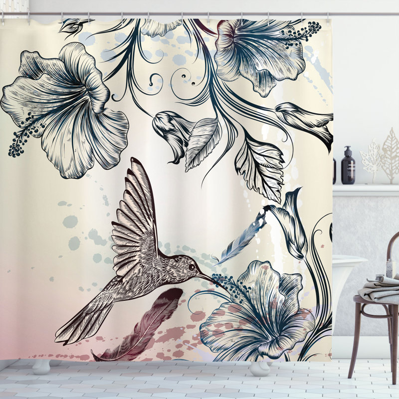 Ensemble de rideau de douche et crochets Hummingbird, H 69 po x l 105 po