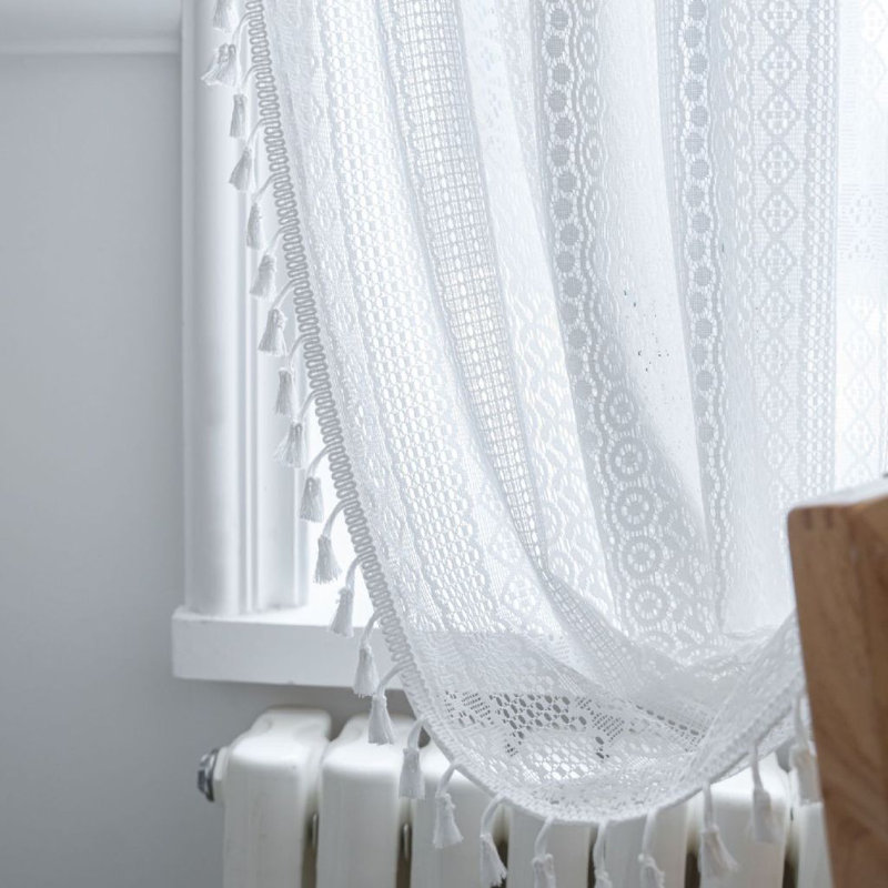 Nakuma Vintage Country Style White Crochet Knitting Curtain Bohemian Curtains, 59" W x 87" L