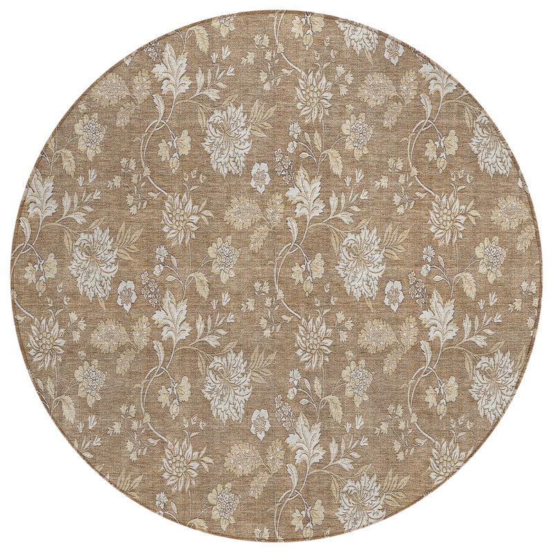 Myqueal Washable Floral Indoor / Outdoor Rug, Round 8'