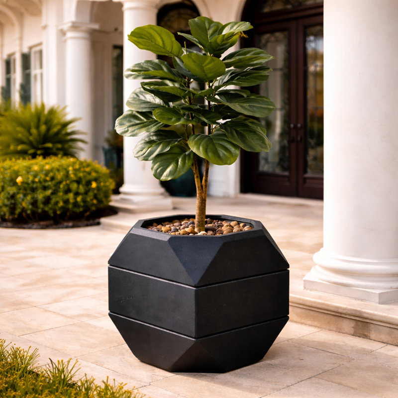 Pot à fleurs 16 po Modern Sonoma, H 16 po x l 15,7 po x P 15,7 po, Noir