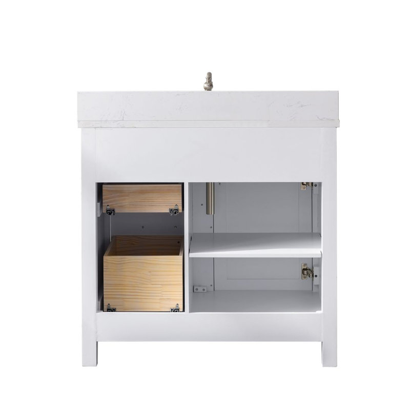 Meuble-lavabo simple 36 po Ajhane, Blanc / nickel brossé