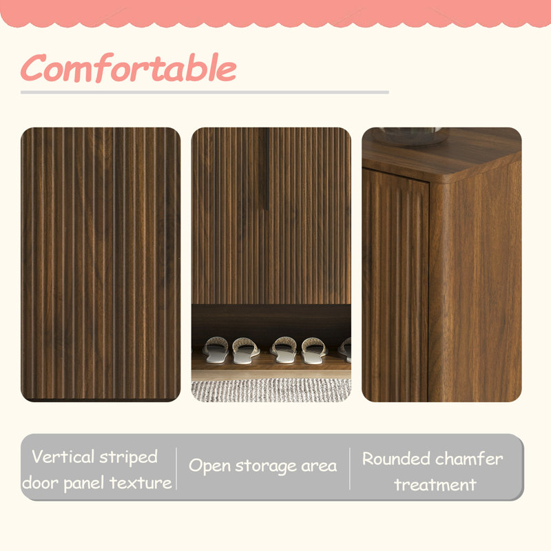 Shoe Storage Cabinet, Wooden Shoe Cabinet With Doors Modern Shoe Organizer With Adjustable Shelves,For Entryway, Hallway, Living Room