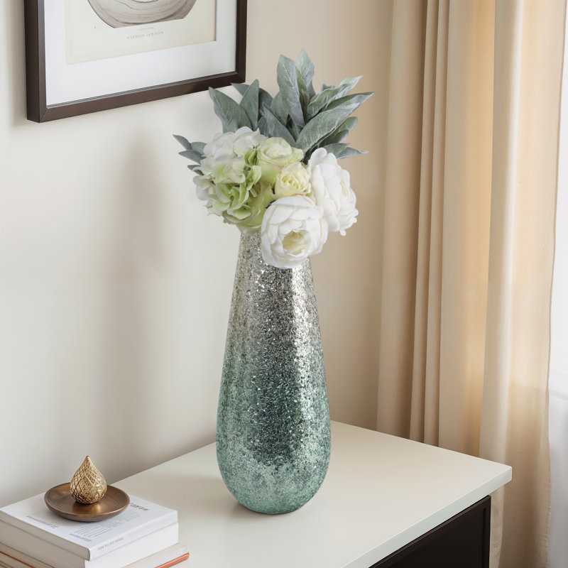 Vase en verre texturé craquelé, H 18 po x l 7 po x P 7 po, Ombré prune