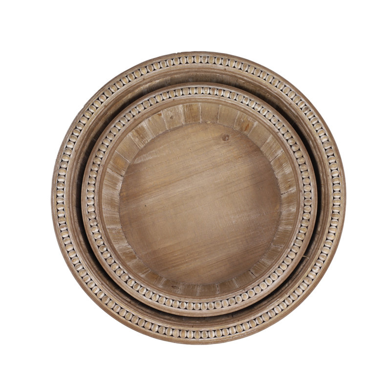 Ensemble de plateau de service rond en bois massif 2 pièces Trainor