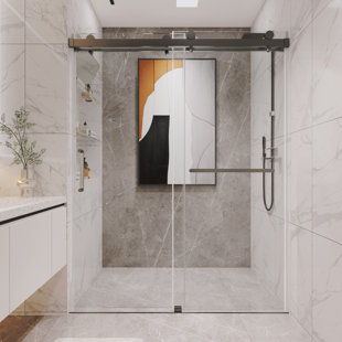 Oceanus 55"- 59" W x 76" H Double Sliding Frameless Shower Door with Easy Clean Glass