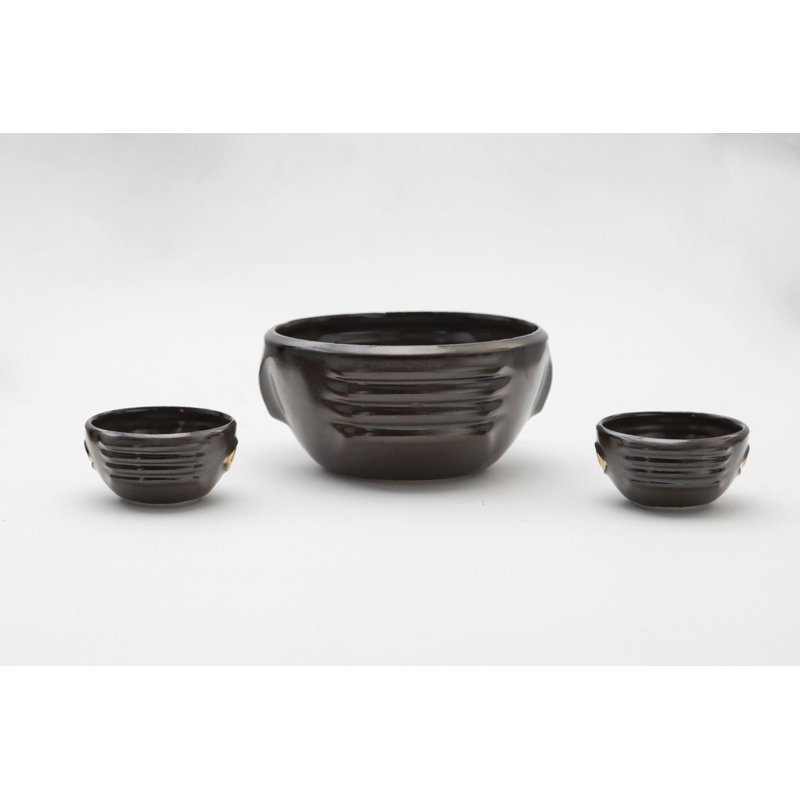 CHICHA Decorative Ceramic Bowls with Gold Luster Details, Set of 3, by ANDEAN, In Stock, Dark Green