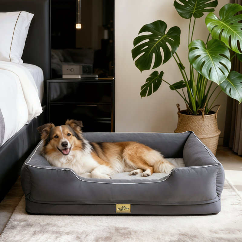 Orthopedic Dog Bed with Bolster , Grey, XL (21cm H x 105cm W x 75.5cm D)