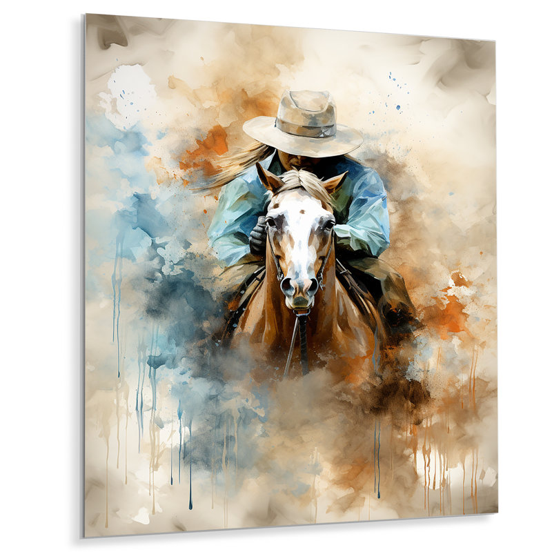 «Cowboys avec cheval» - art mural en métal Cowboys, H 20 po x l 12 po x P 1 po
