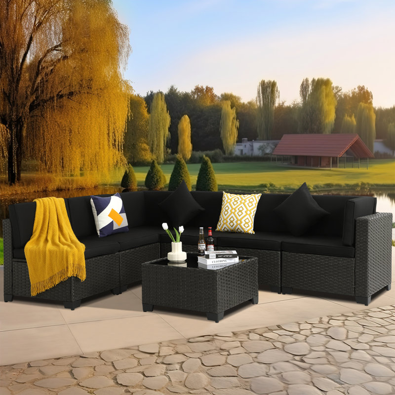 Wicker 6 - Person Modular Patio Conversation Set with Cushions
