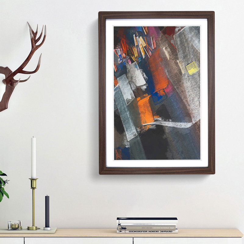 Strokes of Colour in Abstract - Picture Frame Graphic Art Print, 65cm H x 48cm W x 2cm D, Walnut Framed