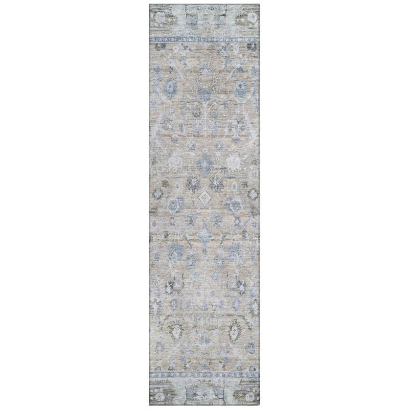 Beige Synthetic Machine Washable Non-Slip Area Rug 2'3" x 7'6"