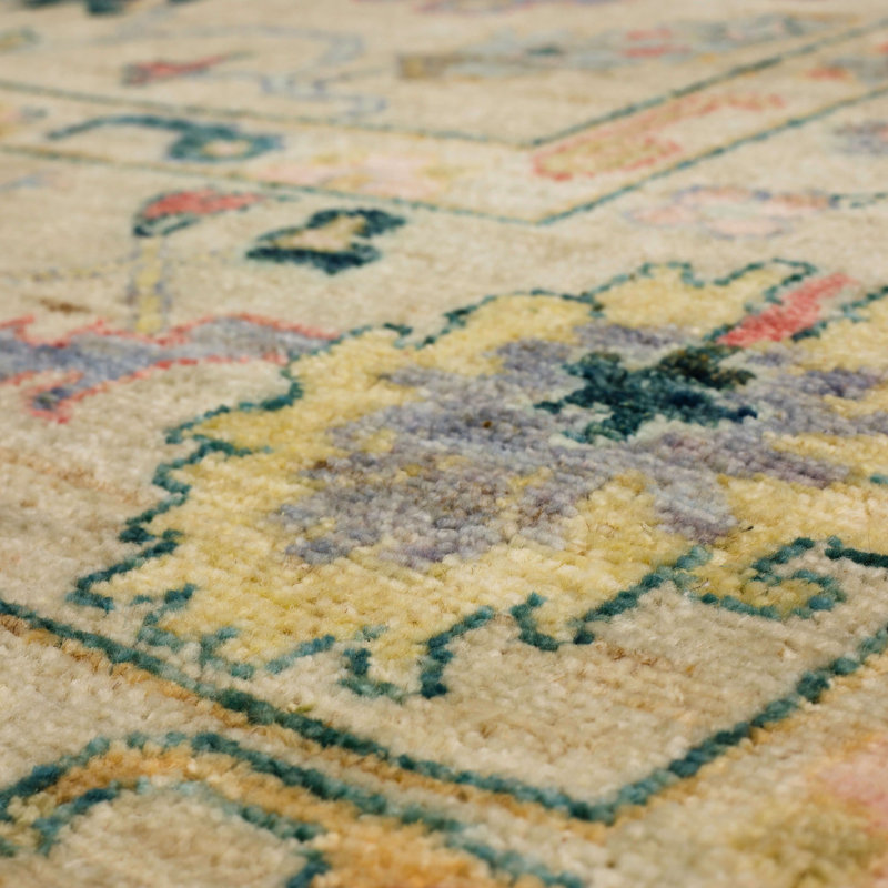 Cream Abstract Hand-Knotted Wool 8' x 10' Area Rug