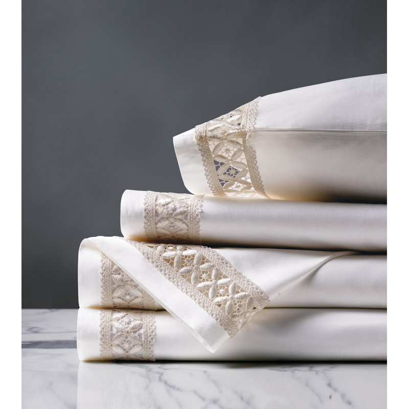 Raelynn Egyptian Cotton Sateen Sheet Set, White/Ivory, King Sheet Set + 2 Pillowcases