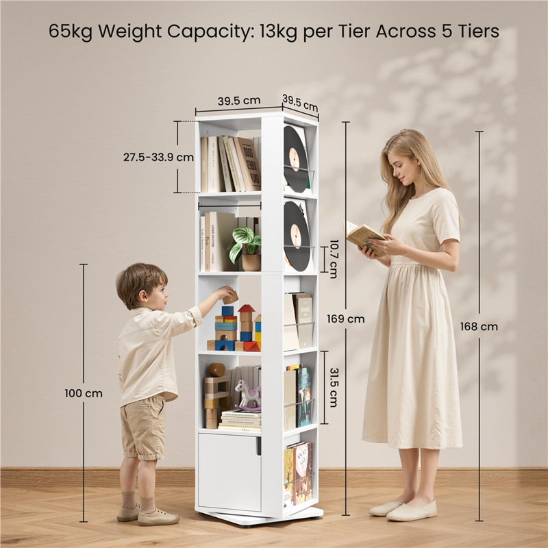 169cm H x 39.5cm W Bookcase, White