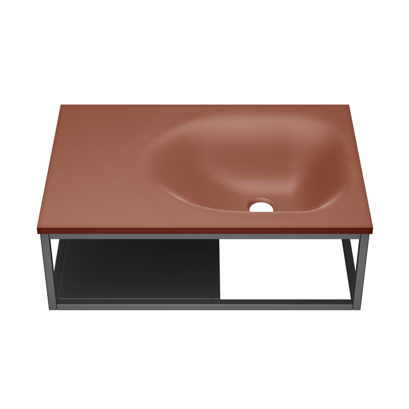Lisse 24" Rectangle Concrete Wall-Mount Bathroom Sink With Matte Black Frame, Matte Terracotta
