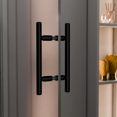 Ladder Style Back-to-Back Pull Handle, 10" Length, 6" Mounting Center To Center, Glazing Thickness 5/16" To 1/2", Matte Black Finish
