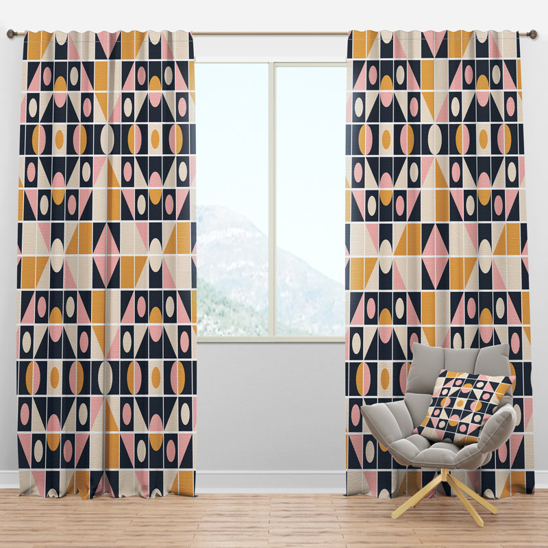 Geometrical Retro Design I - Geometric Curtain - Velvet Room darkening - 1 panel, 52"W x 84"L
