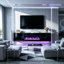 Meuble télé flottant pour téléviseur de 80 po ou moins de 90 po, console multimédia murale avec lumières DEL-336856639-352400437