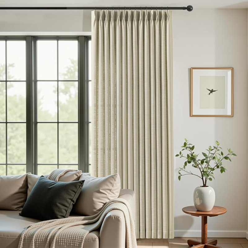 YZ Home Pinch Pleated Linen Curtains 2 Panels Set, Light Filtering Linen Blend Sheer Drapes Memory Trained Pleated Curtain Back Tab with Hooks Rings for Living Room Bedroom