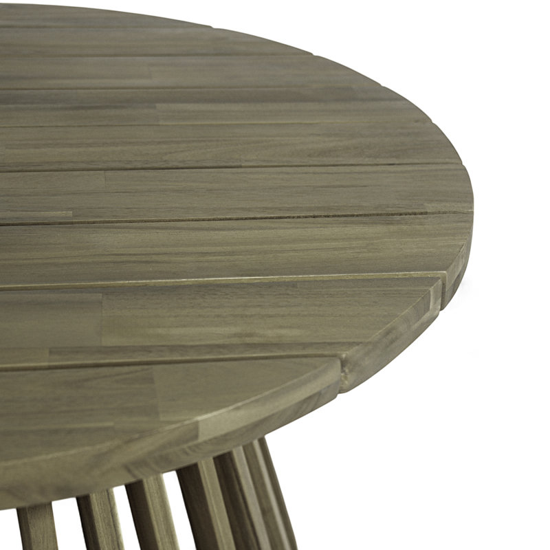 Table basse d'extérieur ronde en bois au design distinctif, To Elements, table de patio grise de 1,1 po d'épaisseur, 16 po, plateau de table
