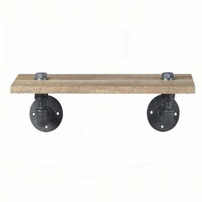 Oak and Sandy Black Rectangle Wall Shelf