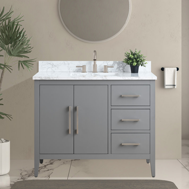 42'' Single Bathroom Vanity with Engineered Marble Top, Brushed Nickel, Cashmere Gray