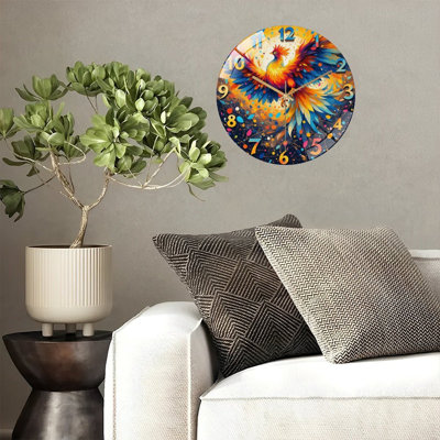 Phoenix Colorful Wall Clock Art Decor Art - 12'' Modern Glass Wall Clock