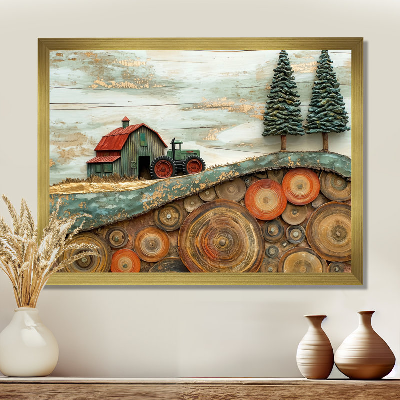 Donae Winter Barn with Tractor Landscape - ferme, art mural sur toile, Reproduction encadrée d'une seule photo sans pass