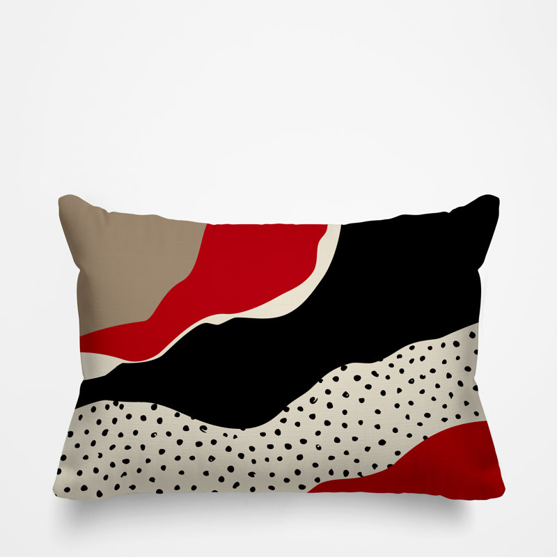 Coussin décoratif intérieur / extérieur en polyester filé Willow, Rouge / blanc cassé / beige / noir