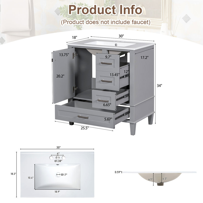 Meuble-lavabo, meuble-lavabo moderne avec lavabo et meuble-lavabo, Gris