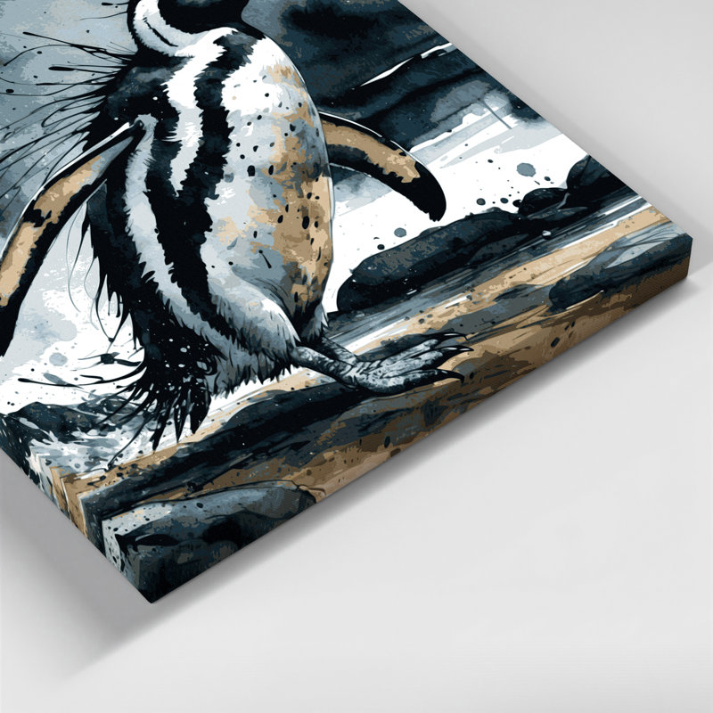 Faune, pingouin africain, art mural sur toile bleue, H 16 po x l 16 po