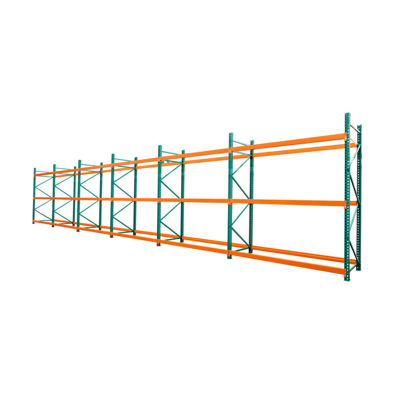 Système de rayonnage à palettes robuste, support de rangement industriel à 6 sections, étagère en acier Q235 pour l'organisation de l'entrepôt (vert / orange)