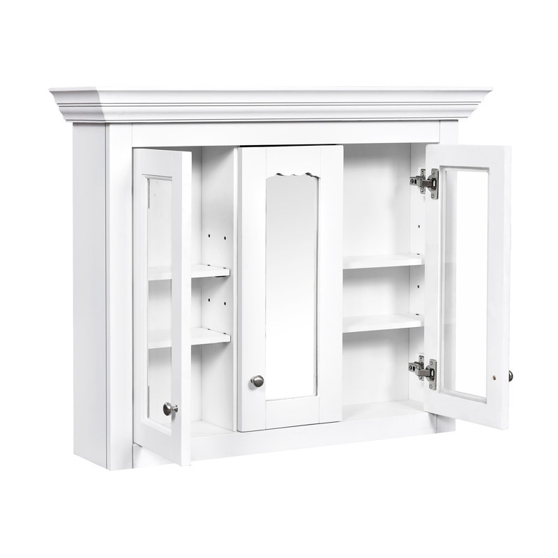 Armoire de rangement pour miroir de salle de bain 35 po, 5 tablettes réglables, look moderne, peu encombrant, facile à installer et transparent, armoire blanche avec rangement, style, poli à assembler,