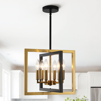 6-Light 14.96" Industrial Farmhouse Chandelier Rotatable Square Metal Frame Pendant Lighting For Dining Room Kitchen Island