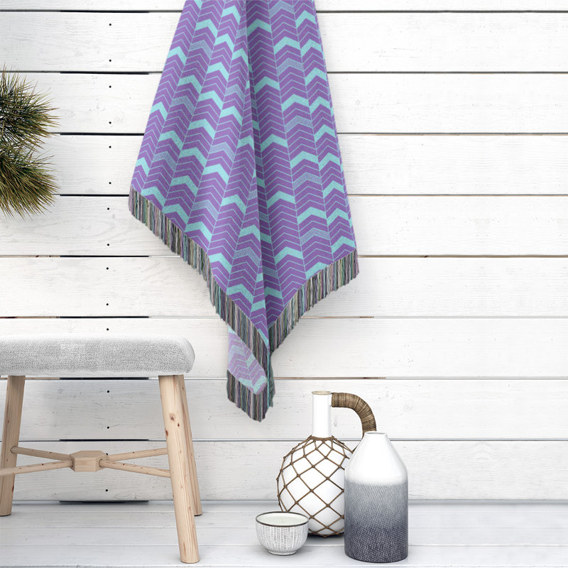 Couverture en coton tissé Rhonda, l 60 po x L 80 po, Mauve / bleu sarcelle