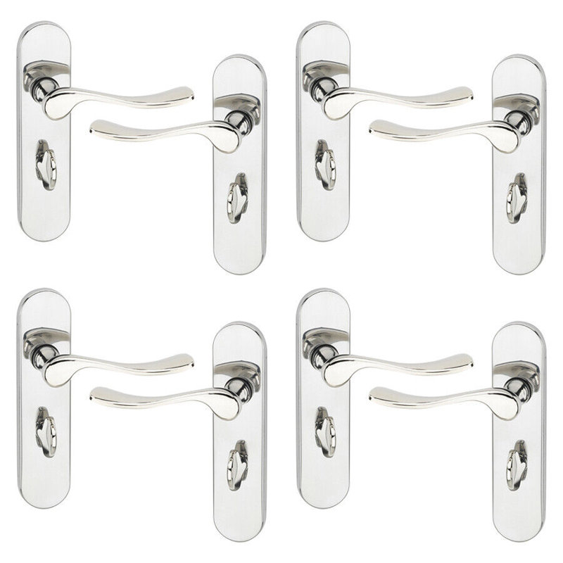 4 Piece Door Handle Set, Polished Nickel