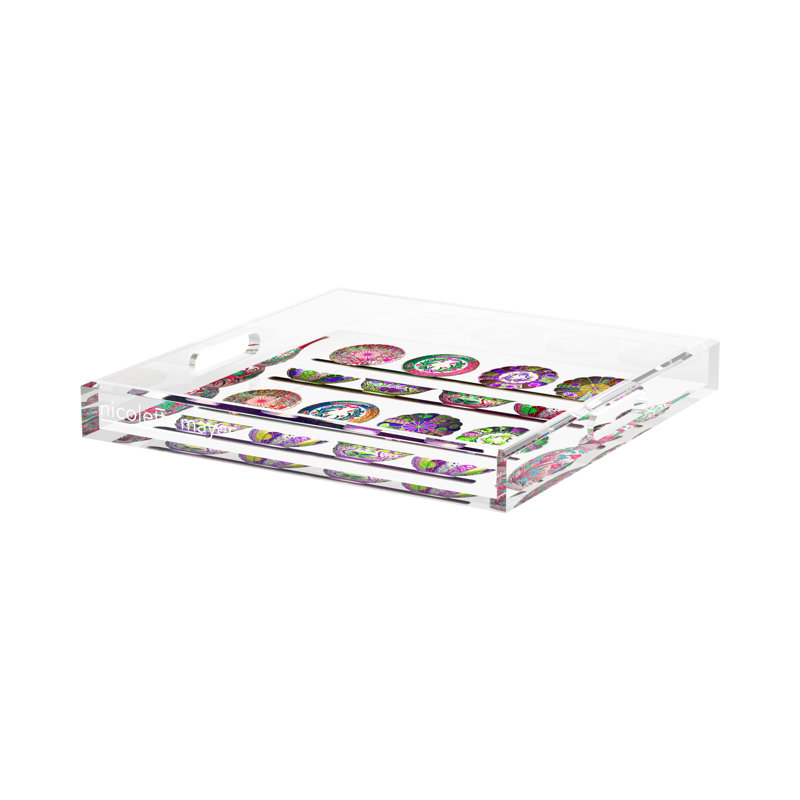 Ceramic Menagerie Acrylic Square Decorative Tray, 15"W x 15"D x 2"H