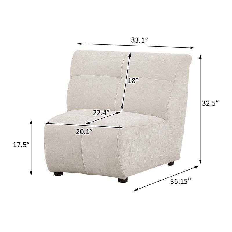 Chaise rembourrée sans accoudoirs courbée ivoire