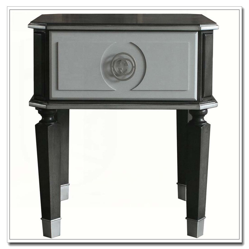 Table de bout gris anthracite et gris clair avec 1 tiroir