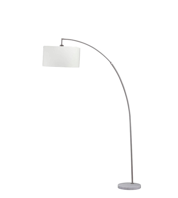86" Tall Metal Floor Arc Lamp, Silver, White