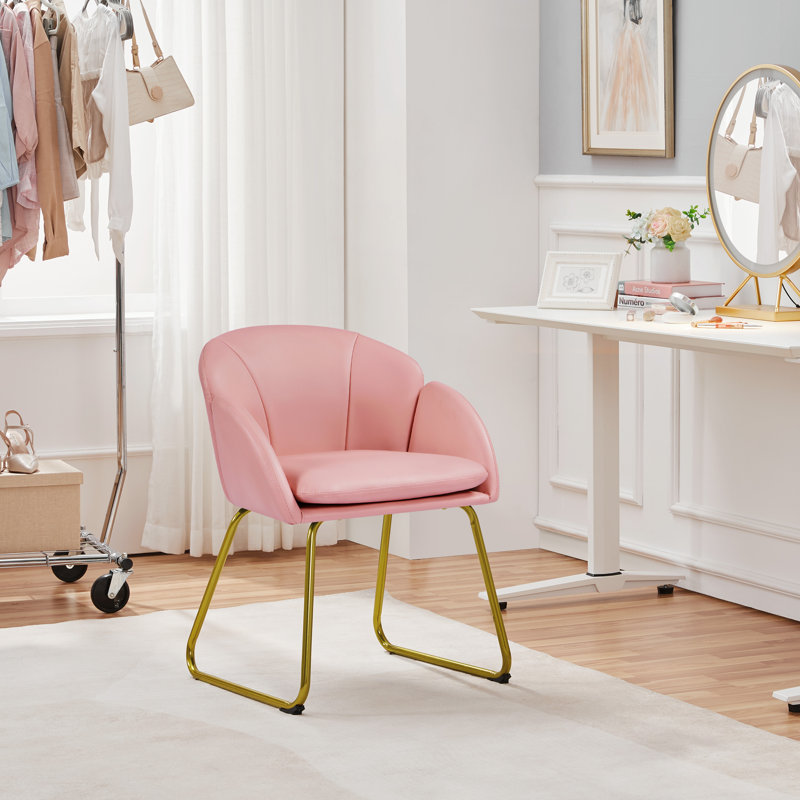 Flower Shape Tub Chair with Golden Metal Legs , PU leather/Pink