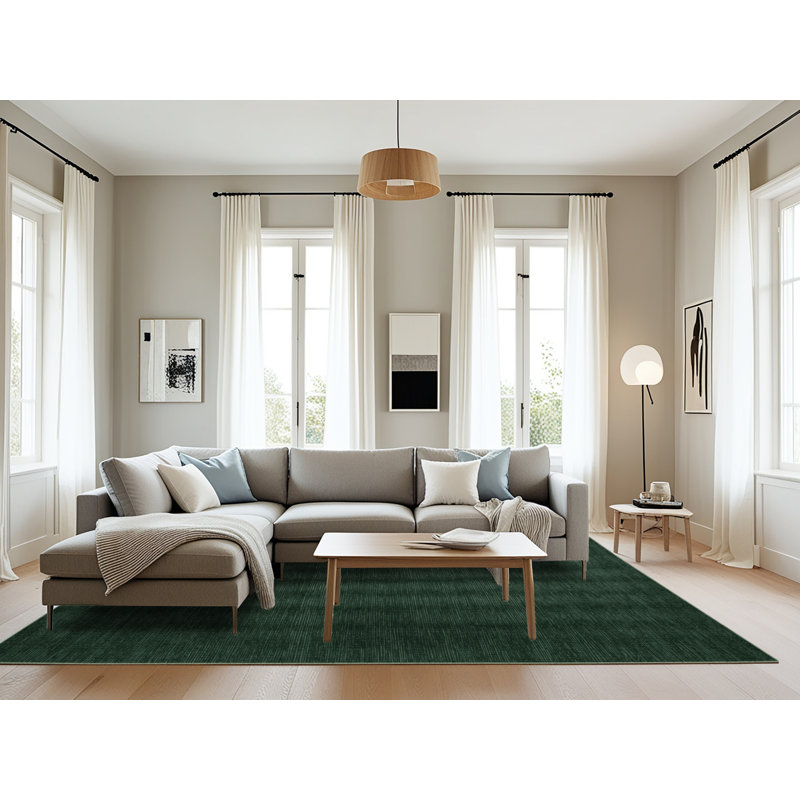 Machine Washable Solid Green Area Rug, Rectangle 6' x 9'