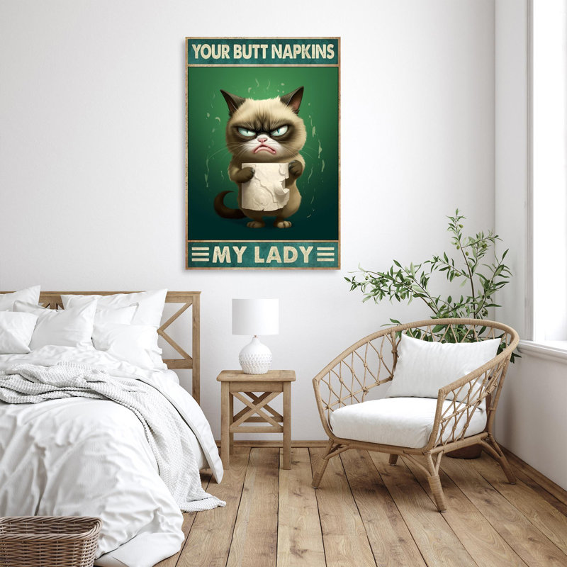«Grumpy Cat Your Bout Napkins My Lady», reproduction d'art graphique sur toile tendue, H 14 po x l 11 po x P 1,25 po