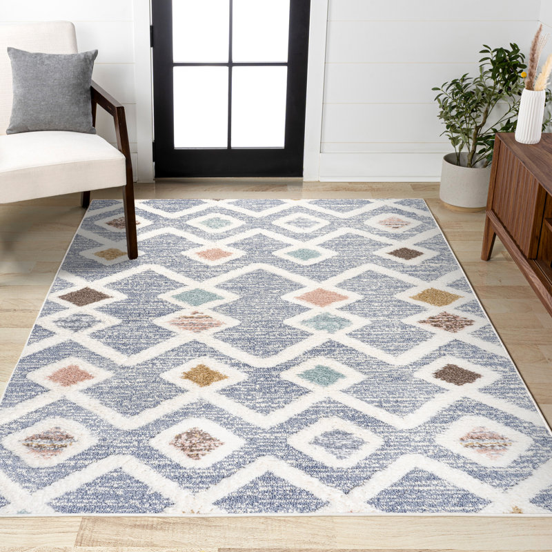 Dermott Trellis High-Low Multi/Gray Rug, Rectangle 3'11" x 6'