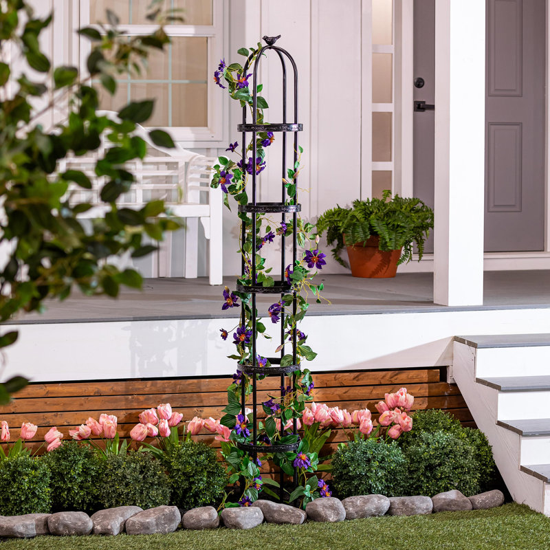7 ft. Powder-Coated Steel Garden Obelisk Trellis, Black