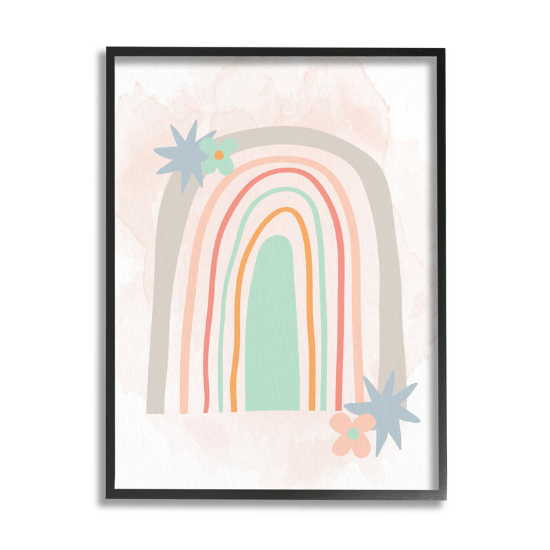 «Whimsical Wavy Rainbow Star Shapes», impression, Giclée encadrée noir minuit, H 14 po x l 11 po x P 1,5 po